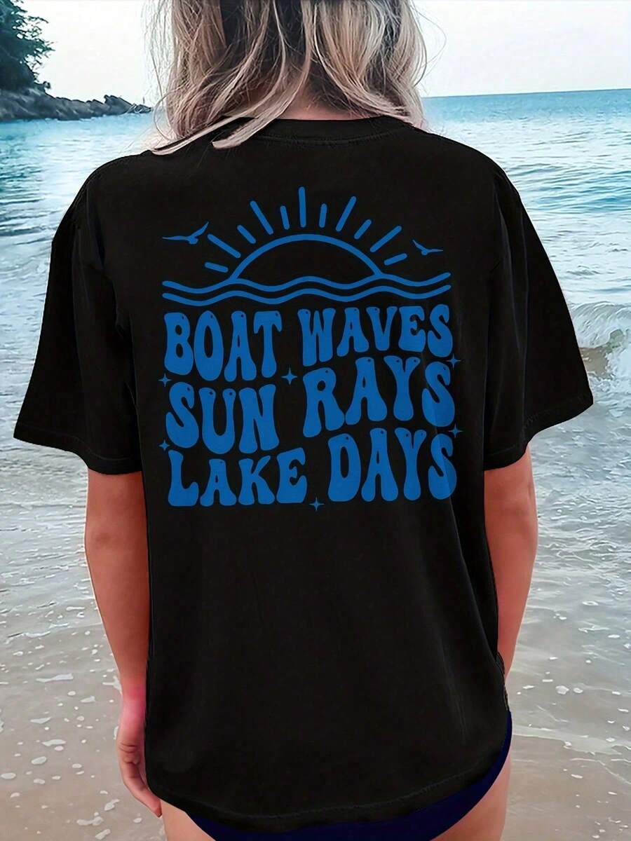 Camiseta gráfica cuello redondo, básica versátil primavera y verano - Negro - Ver 1