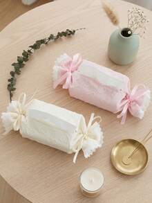 1PC Sweet Candy Roll Tissue Box Cover, Lace Ruffle Edge & Ribbon Bow Tissue Holder, Heart Pattern Fabric Tissue Dispenser, Cute Aesthetic Home Decor For Bedroom Bathroom Office - Multicolor - View 9