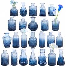 Glass Bud Vase Set Of 24, Small Amber Flower Vases For Centerpieces In Bulk, Mini Vintage Vase For Wedding Decor, And Home Table Décor - 24pcs-blue - View 7