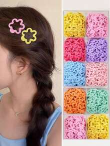 20/30/40/50pcs Random Color Combination Set, Colorful Dopamine Flower Shiny Minimalist Women's BB Hair Clips, Bangs Hair Clips Hair Accessories, Suitable For Daily Use - Multicolor - View 9