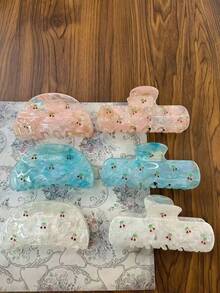 1件裝馬卡龍櫻桃印花髮夾套組，幻彩壓克力髮夾，強力抓握防滑，適合女性與女孩的夏季髮飾 - 彩色 - 查看 1