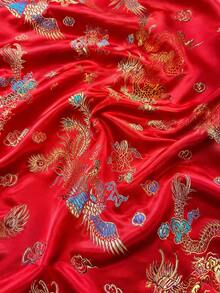 Luxury Red Chinese Dragon Phoenix Jacquard Brocade Fabric, Lustrous Satin Brocade With Dragon Phoenix & Cloud Jacquard, Soft, Drapable & Breathable, Great For Costumes, Quilting, Decor, And Crafts, 50cm/1yard/3yard/5yard - 1 - View 2