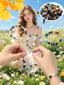 50/100/150/200/500/1000 piezas Cuentas de piedra natural multicolor de 8mm, gemas redondas y lisas con agujero de 1mm, adecuadas para la fabricación de joyas DIY - perfectas para pulseras, collares y aretes - Multicolor - Ver 8
