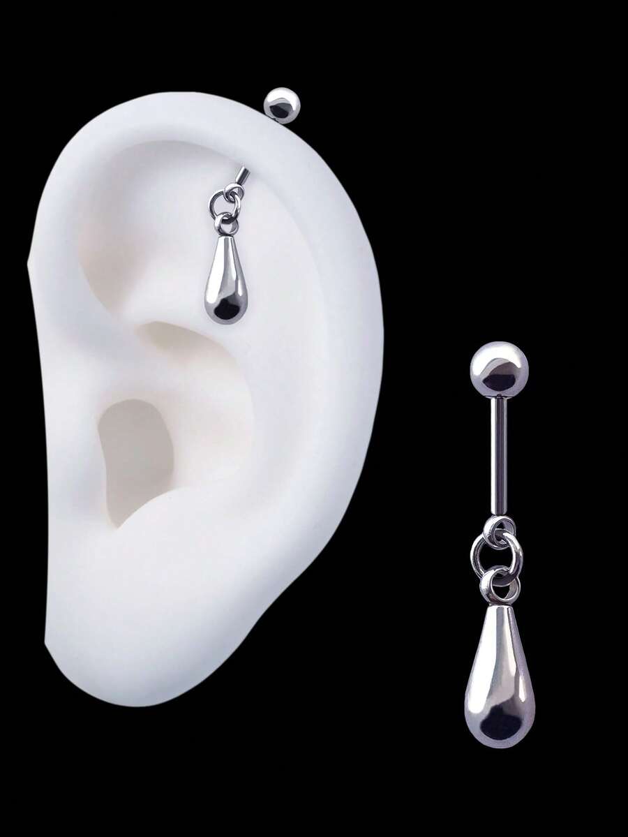 1pc All Stainless Steel Teardrop Pendant Ear Cartilage Piercing Earring Helix Piercing Jewelry - Star - View 1