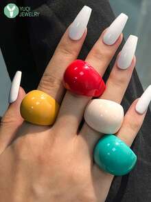 Transparent Chunky Resin Rings, Transparent Pink Square And Dome Stackable Band Rings, Waterproof Minimalist Jewelry, Suitable For Daily Wear And Parties, Perfect Gift For Her - Multicolor B - View 1