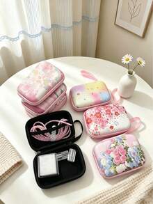 1pc Sweet Style Printed Portable Storage Bag Hard Shell Pressure-Resistant Earphone Data Cable Organizer Pouch - View 2