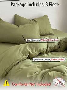 Blue And White Colorblock Washed Polyester Skin-Friendly 3 PiecesDuvet Cover Set - Lime Green - View 8