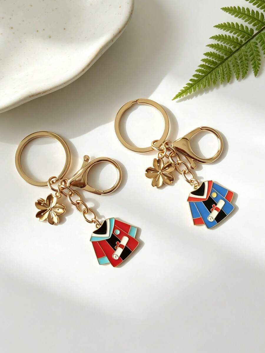 1pc Alloy Graduation Gown Keychain With Cherry Blossom Charm, Bag Accessory, Bag Pendant, Commemorative Small Gift - Multicolor - View 1
