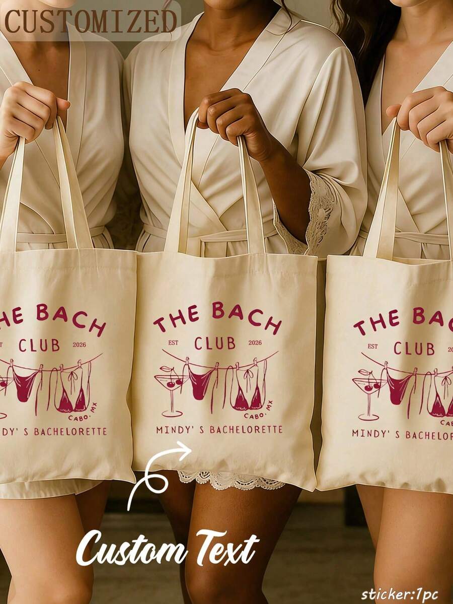 客製化 The Bach Club 托特包，個性化單身派對包，海灘度假帆布包，伴娘禮物包，女生旅行伴手禮 - 彩色 - 查看 1
