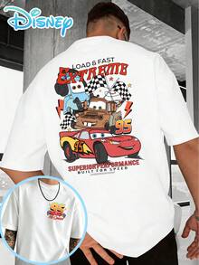 Officially Licensed Disney Cars McQueen And Mater T-Shirts, Casual Street Style, Suitable For Everyday Wear, Men's Summer T-Shirts, Outdoor Sportswear. - 白色 - 查看 1