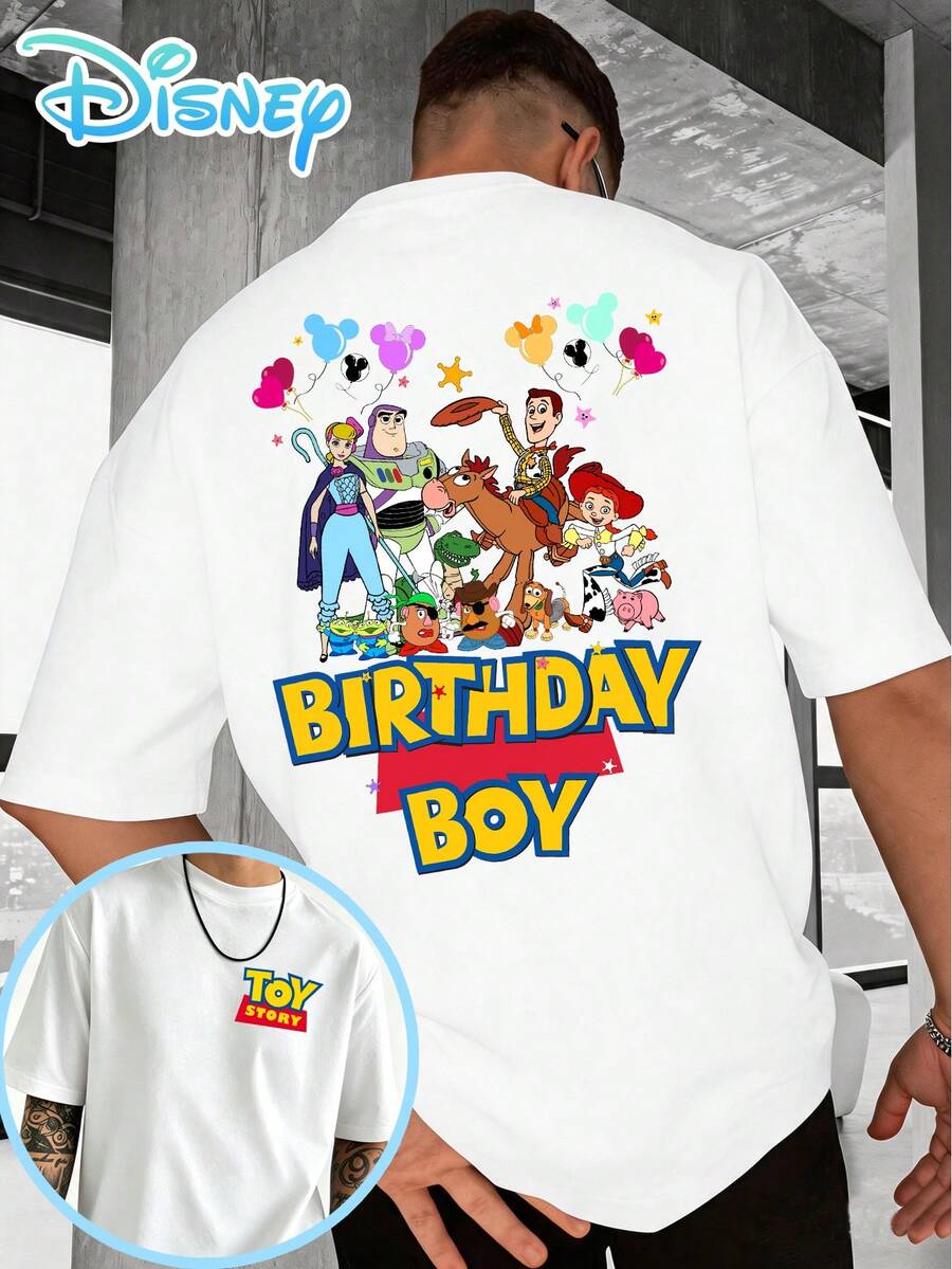 Disney Camiseta de cumpleaños de Toy Story para niño, camiseta informal con estampado de dibujos animados, camisa de manga corta para hombre hecha de algodón puro, para uso diario, cómoda y transpirable, adecuada para actividades al aire libre y ropa urbana, ropa de verano. - Blanco - Ver 1
