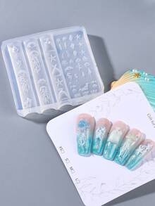 1件透明軟矽膠3D海洋美甲模具，水母、海星、珊瑚、貝殼與海洋生物，可重複使用雕刻模板，易脫模美甲工具，適用於DIY UV凝膠、壓克力、Poly Gel美甲延長，夏季海灘水下主題美甲用品 - 無色 - 查看 6