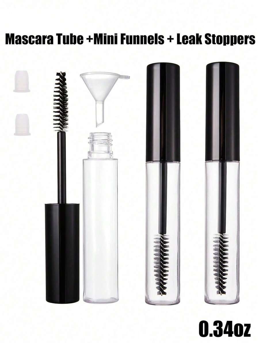 Vigour Summer 0.34oz Eyelash Mascara Tube With Brush Set - High Quality Mascara Container With Mini Funnel And Leak-Proof Cap, Made Of ABS Plastic, Suitable For All Skin Types, Black And White Reusable Portable Makeup Container, Fashionable Design, Reusable Makeup Travel Kit - Multicolor - View 1
