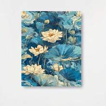 Lienzo 2D Plano, 2D Plano, 2D Plano 1 pieza Lienzo Arte de Pared Estanque de Loto Azul, Enmarcado y Listo para Colgar, Adecuado para Decoración de Habitación, Decoración de Oficina, Decoración del Hogar, Decoración de Arte de Pared, Decoración de Baño, Centro de Mesa Versátil para las Fiestas - Enmarcado - Ver 1