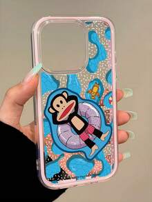 官方授權 Paul Frank 防震全包對比色 2 合 1 手機殼，卡通猴子與熊游泳圖案，新版適用於 iPhone 11/12/13/14/15/16/17 Pro Max 手機保護殼，節日禮物，日常通勤，日常防摔設計 - 彩色 - 查看 3
