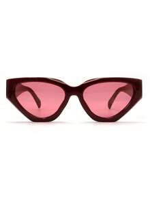 1 Pair Oversized Polygon Fashionable Glasses, Retro Punk Personalized Versatile Casual Glasses Suitable For Daily Wear, Street Style, Vacation, Beach, Back To School - Burgundy - View 4