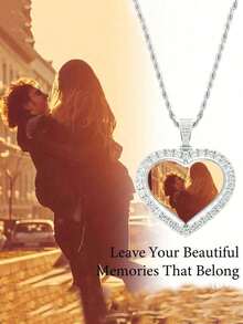 Dây chuyền mặt dây chuyền tròn đính đá Cubic Zirconia và đá rhinestone lấp lánh tùy chỉnh, dây chuyền mặt ảnh kỷ niệm cá nhân hóa cho cặp đôi, quà tặng cho cô ấy - Nhiều màu - Xem 11