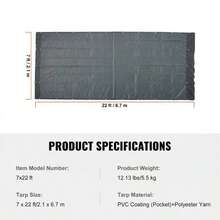 [Free Shipping] Heavy Duty Mesh Tarp 7' X 22' For Dump Truck, Trailer, Truck Bed, PVC Coated Fabric 18oz Double Pocket Brass Grommets Reinforced Double Needle Stitch Webbing Black Finish-XY412928 - Default0 - View 8