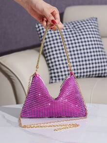 New Evening Bag With Rhinestone Decor, Elegant Handbag For Banquet, Portable Zipper Pouch For Party And Gathering, European And American Style Exquisite Clutch, Formal Dress Bag, Fashionable Evening Purse - Purple - View 6