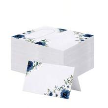 Watercolor Blue Floral Place Cards, Blank Paper Tent Cards, Elegant Table Name Cards For Wedding, Bridal Shower, Birthday & Dinner Party - View 5