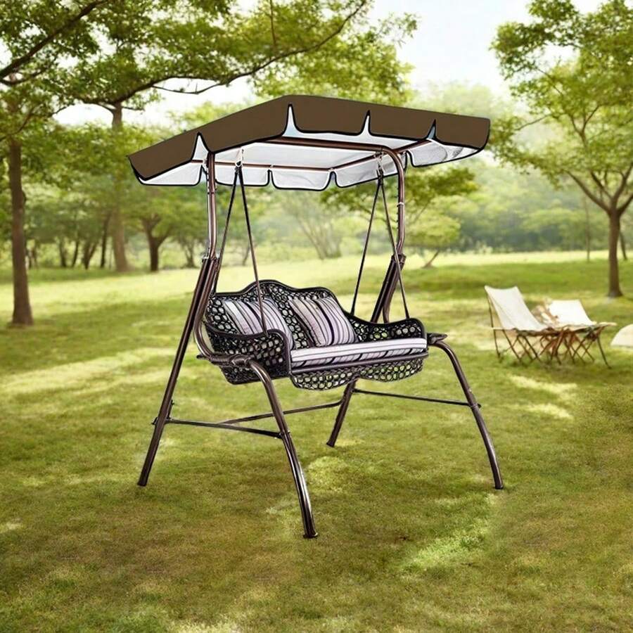 1pc Practical Outdoor Swing Chair Canopy, Plain Color Pattern, Wide Rectangular Roof With Wavy Trim, Universal Replacement Style, 210D Waterproof Oxford Cloth Shade Cover For Garden, Lawn, Balcony, Patio & Park - B - View 1