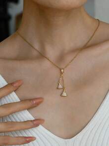 Dây chuyền mạ vàng 18k, dây chuyền đồng khảm zirconia mạ vàng 18k vân nhám đa năng, phù hợp cho hẹn hò, tiệc tùng, quà tặng và đeo hàng ngày - Vàng - Xem 2