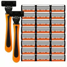Classic 6-Layer Manual Razor Set, 1/2 Handle With 6/12/18/24/30 Blades , Manual Shave Razors For Daily Face Care 6-Layer Stainless Steel Razor Blades For Men - Replaceable For Smooth Shaves - Multicolor - View 11