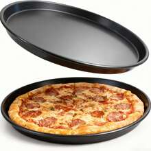 1pc 10/12 Inch Black Carbon Steel Round Pizza Baking Pan,Non-Stick Round Baking Tray,Suitable For Home And Commercial Baking,Cake Mold,Pizza,Fruit Mousse,Desserts,Tarts,Various Festivals,Party,Restaurant,Hotel,Birthday Gifts,Oven Use Only - Black - View 1