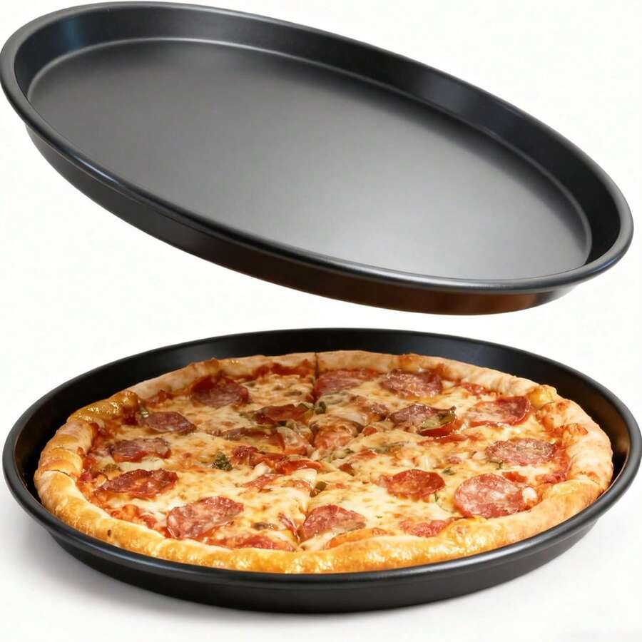 1pc 10/12 Inch Black Carbon Steel Round Pizza Baking Pan,Non-Stick Round Baking Tray,Suitable For Home And Commercial Baking,Cake Mold,Pizza,Fruit Mousse,Desserts,Tarts,Various Festivals,Party,Restaurant,Hotel,Birthday Gifts,Oven Use Only - Black - View 1