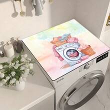 1pc, Home Decor, Laundry Theme Pattern Printed Washing Machine Dustproof Mat, Rubber Soft Bottom, Laundry Room Accessories, Washing Machine Top Protection Mat, Water-Absorbent Quick-Drying, Refrigerator Dustproof Cover Mat, Coffee Machine Countertop Water-Absorbent Mat, Diatomaceous Earth Drainage Mat, Modern Laundry Room And Kitchen Appliance Washing Machine And Dryer Dustproof Cover, Home Decor, Kitchen Dining Room Decor - Multicolor - View 3