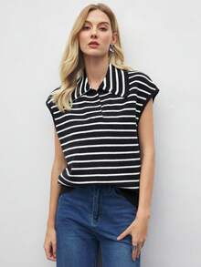 2026 Chaleco de punto a rayas negras para mujer, ropa de estilo viajero para fiesta de Año Nuevo, cita de San Valentín, primavera/verano - Blanco y Negro - Ver 1