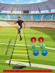 Unisex PP Indoor & Outdoor Football/Basketball Training Equipment Set, Including 8m 16-Section Adjustable Non-Slip Portable PE Football Speed Training Ladder, Agility Rope Ladder, Footwork Training Ladder, Speed Ladder, With Football Training Marker Discs, Suitable For Football & Basketball Footwork Training, Fitness Training, Football Training Accessories. Football Related. Speed And Agility Training Products. - Multicolor - View 13