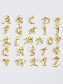 1件個性化立方鋯石精緻手寫字母銀色不鏽鋼項鍊，中性字母吊墜項鍊 - 金黃色 - 查看 3