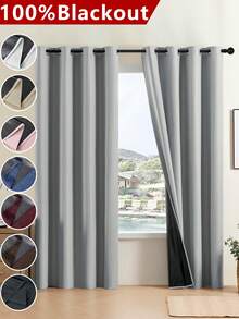 2 Stücke/1 Stück Stücke/ optional/Landhausstil Verdunkelungsvorhänge/100% Polyester Thermoisolierung/Ganzjährige Verdunkelungsvorhänge/Obere Ösen/Kein Futter Einfachgewebe/Geeignet für ruhige Pflegeheime und Schlafzimmer Verdunkelungsvorhänge/Geeignet für Wohnzimmer Vorhänge/Graue Vorhänge - Grau - Übersicht 2