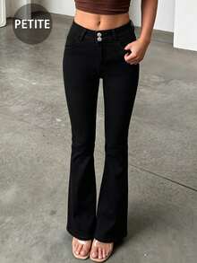 Retro Elegant High Waist Button Slim Fit Low Waist Sexy Casual Washed Solid Color Jeans Spring Black - Black - View 4