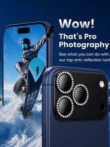 CASECOPS 2pcs Shiny Diamond Camera Lens Protector Stickers, Black (Original Color), High Definition Quality, Anti-Drop Anti-Scratch, Compatible With IPhone 17 Pro/17 Pro Max - Black - View 4