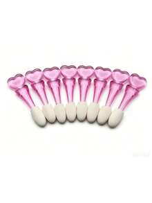 20pcs Heart-Shaped Creative Design Eyeshadow Brushes, Transparent Single-Head Eyeshadow Brushes, Heart-Shaped Handle Eyeshadow Brushes, Mini Makeup Eyeshadow Brushes, Essential Eye Makeup Tools - Pink - View 6