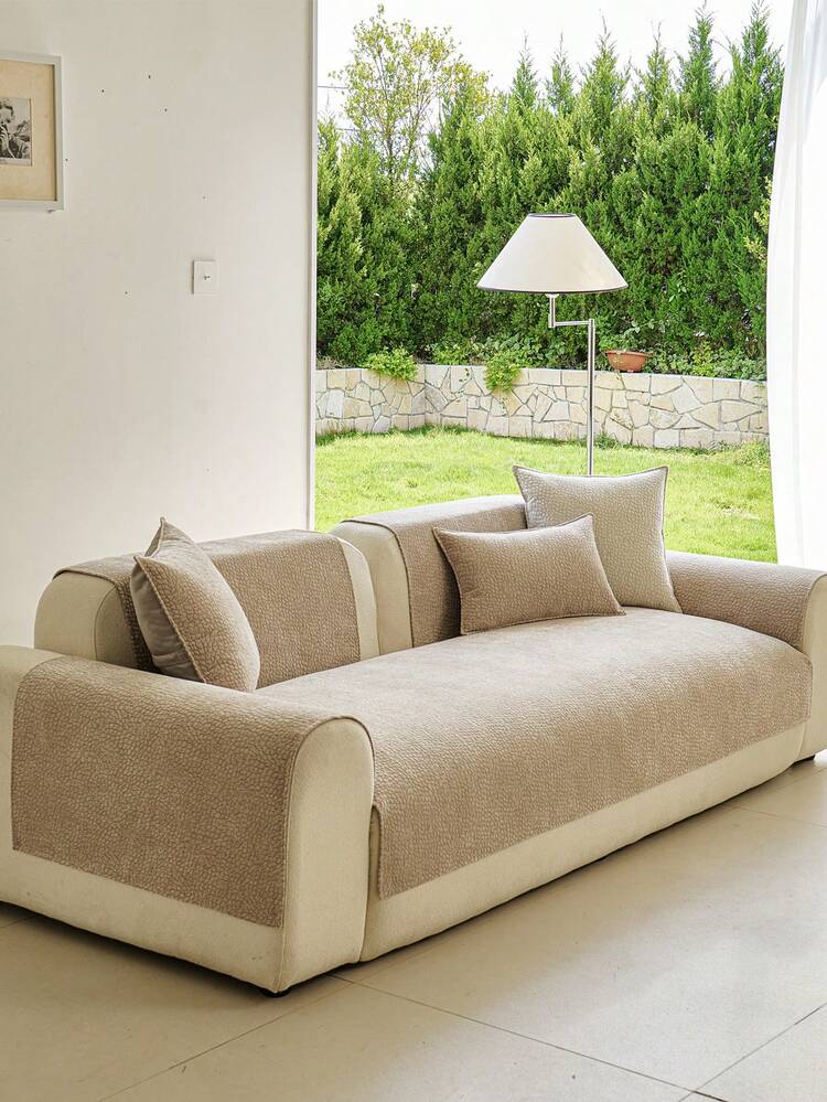 1Pc Textured Pet Sofa Mat, Non-Slip Anti-Scratch Couch Seat Cover For 1/2/3/4 Seater, Washable Furniture Protector For Dogs & Cats - Khaki - View 3