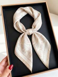 70*70cm Off-White Paisley Silk Satin Square Scarf For Women, Versatile Headscarf, Silky And Breathable, Can Be Used As Headscarf / Shawl / Hair Band / Bag Decoration, Suitable For Daily / Commute / Vacation - Light Grey - View 4