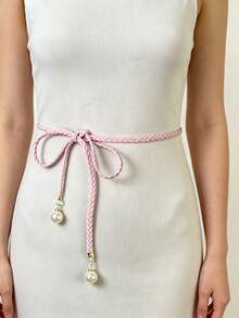 Braided Thin Waist Belt With Pearl Pendant, Women's Waist Rope, Twisted Rope Bow Knot, Versatile For All Seasons, Simple Fashionable Fresh Style, Waist-Cinched Slimming, Suitable For Medium-Sized Women - Multicolor - View 5