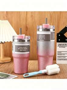 High-Grade Stainless Steel Car Cup With Rhinestone Coating, Insulated Straw Cup With Large Capacity For Coffee And Cold Drinks, Stylish And Large Capacity, (Capacity Difference Around 20ml, Actual Product Received Shall Prevail) Water Bottle - Pink - View 8