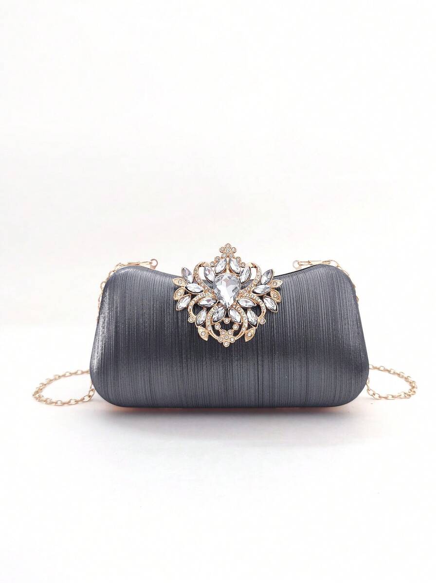 Luxury Rhinestone Evening Bag, Charming, Elegant And Exquisite Small Square Rhinestone Decorated Clutch, Suitable For Parties And Banquets - Grey - View 1