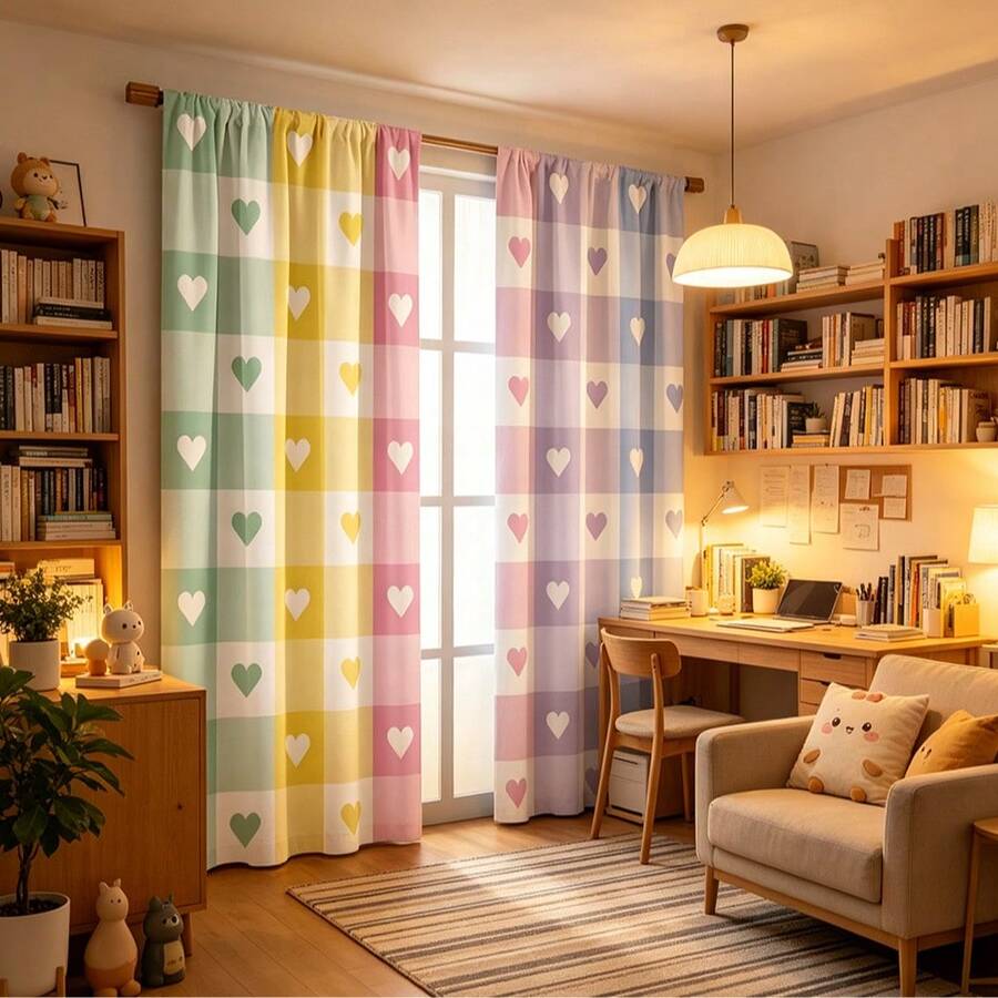 2 Stücke Regenbogen gestreifter Muster Vorhänge, Schlafzimmer Thermoisolationsvorhänge, Polyester Material maschinenwaschbar, geeignet für Schlafzimmer, Wohnzimmer, Küche Dekoration, Geburtstagsgeschenk, Apartment Balkon Vorhänge - Verschiedenfarbig - Übersicht 1