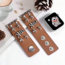 1件裝龐克風金屬鉚釘骷髏設計錶帶，街頭風，適用於Apple Watch，尺寸：38/40/41/42/44/45/49mm，兼容Apple Ultra/SE/8/7/6/5/4/3/2/1，可調節錶帶 - 淺咖 - 查看 3