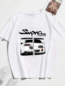 Camiseta deportiva y casual con patrón de carreras de cuello redondo para hombres - Negro - Ver 1
