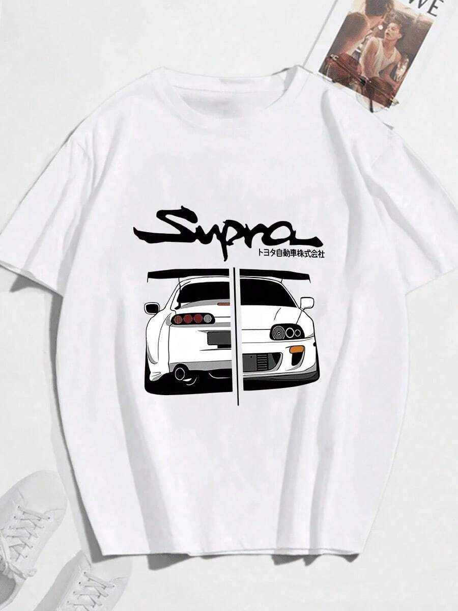Camiseta deportiva y casual con patrón de carreras de cuello redondo para hombres - Negro - Ver 1