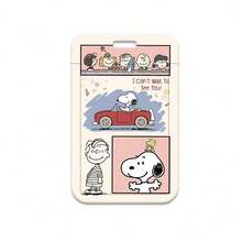 MINISO Snoopy Peanuts 滑動式卡套，附掛繩、鑰匙圈或編織皮革掛繩，開學季可愛復古動漫角色學生證/巴士票保護套 - 樣式 3 - 查看 6