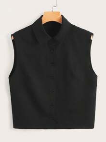 Camisa casual de unicolor tejida, estilo minimalista para uso diario, casual - Negro - Ver 1