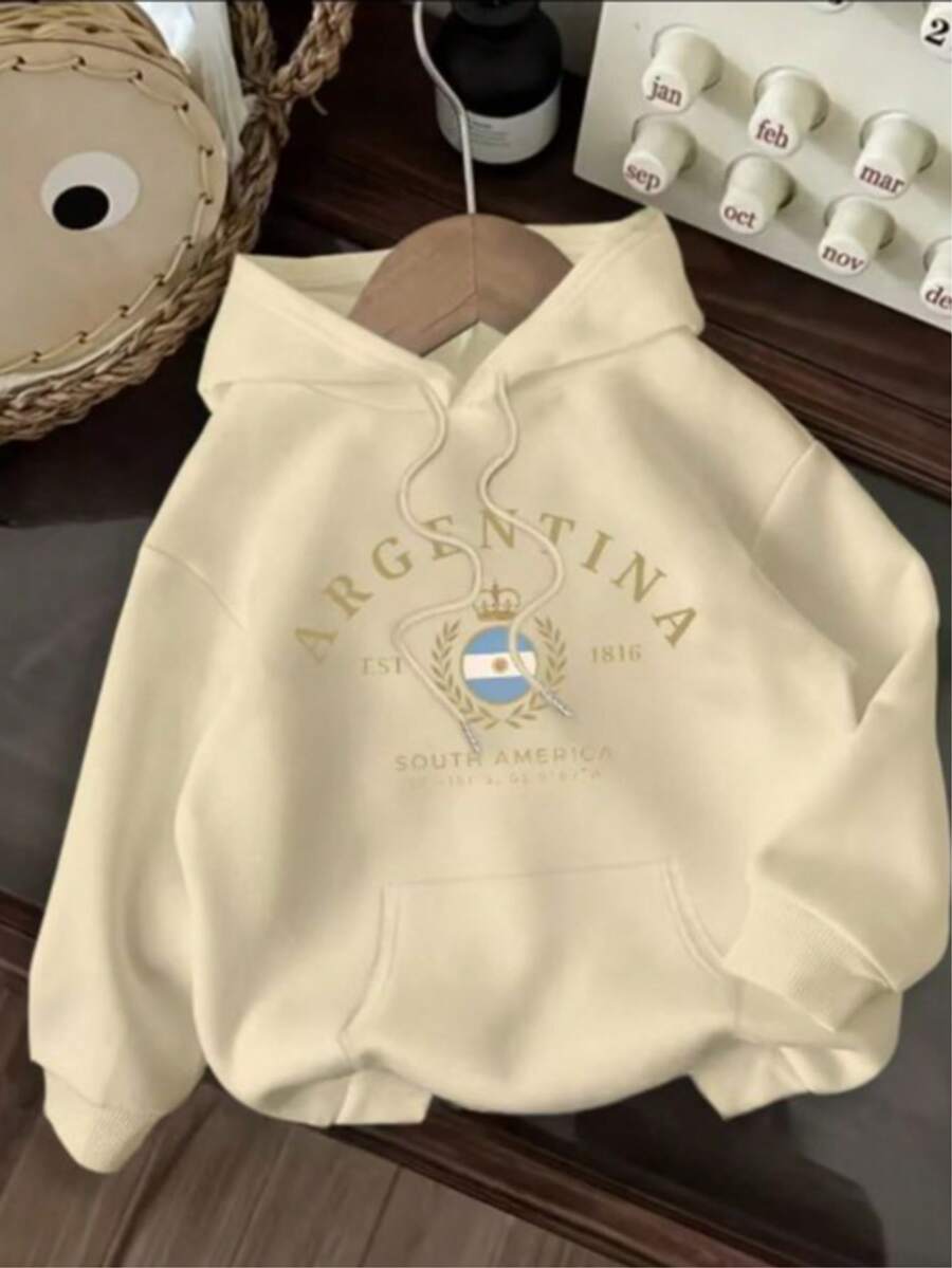Women's Kangaroo Hoodie Winter Sweatshirt With Argentina South America Print - New Special Casual Street Stylish Modern Premium Warm For Everyday Wear - 米色 - 查看 1