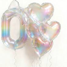kumozawa 6pcs Iridescent Transparent Number, Bow And Heart Balloons - Includes 40" Iridescent Transparent Number, 24" Iridescent Transparent Bow, 18" Iridescent Transparent Heart Balloons. Suitable For Baptism - View 7